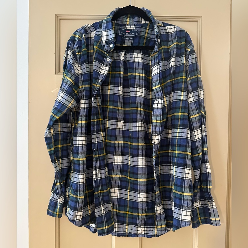 Vineyard Vines Slim Fit Blue and Yellow Plaid Shirt